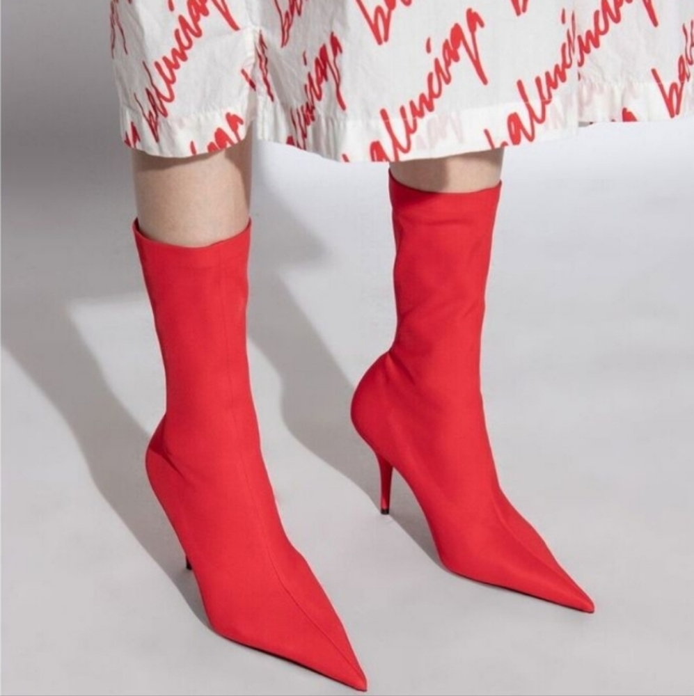 Balenciaga Knife Bootie Women's 35.5 Red Solid Pointed Toe Stiletto